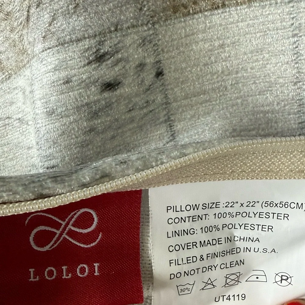LOLOI FAUX HIDE CHECKERBOARD THROW PILLOW 22x22